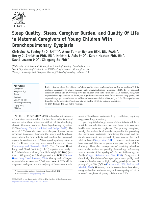 (PDF) Sleep Quality, Stress, Caregiver Burden, and Quality Of Life in ...