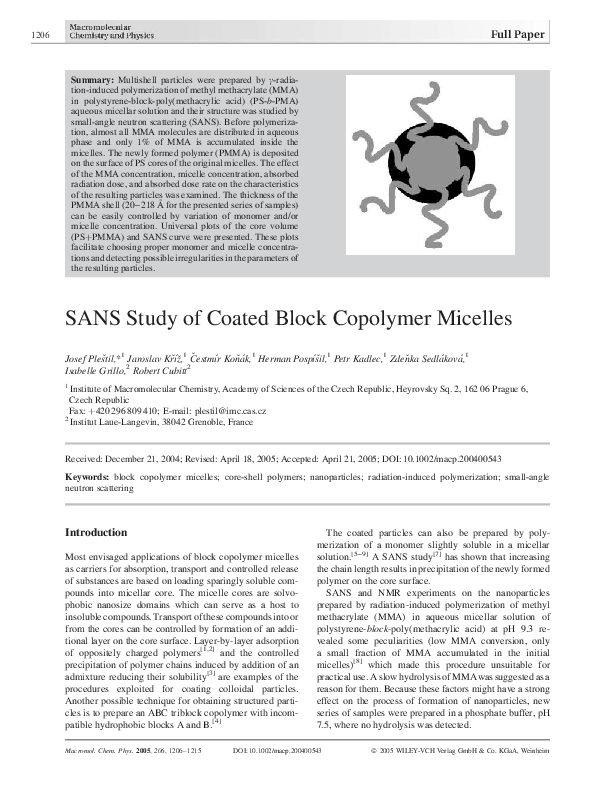 (PDF) SANS Study of Coated Block Copolymer Micelles