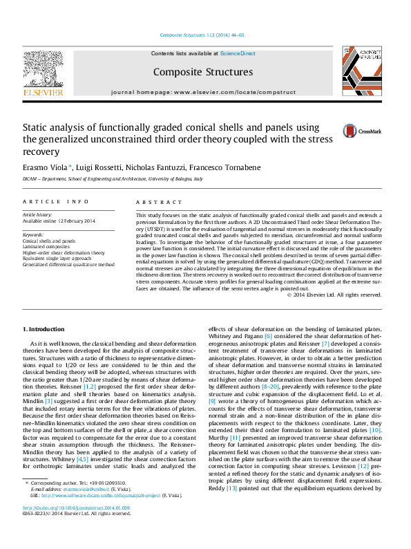 (PDF) Static analysis of functionally graded conical shells based on an ...