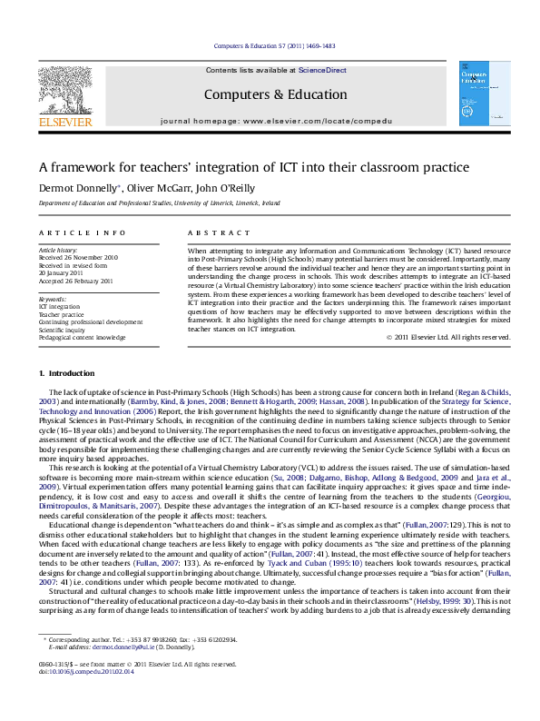 (PDF) A framework for teachers’ integration of ICT into their classroom ...