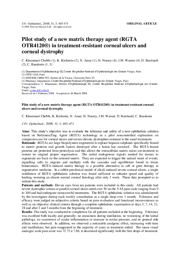 (PDF) Pilot study of a new matrix therapy agent (RGTA OTR4120 (R)) in ...