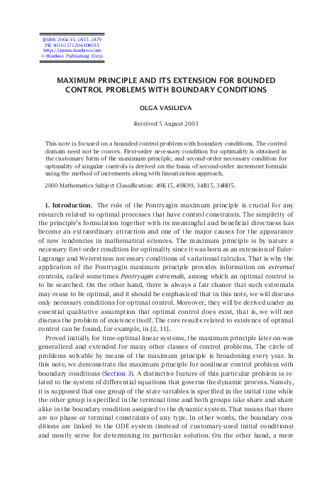 (PDF) Maximum principle and its extension for bounded control problems ...