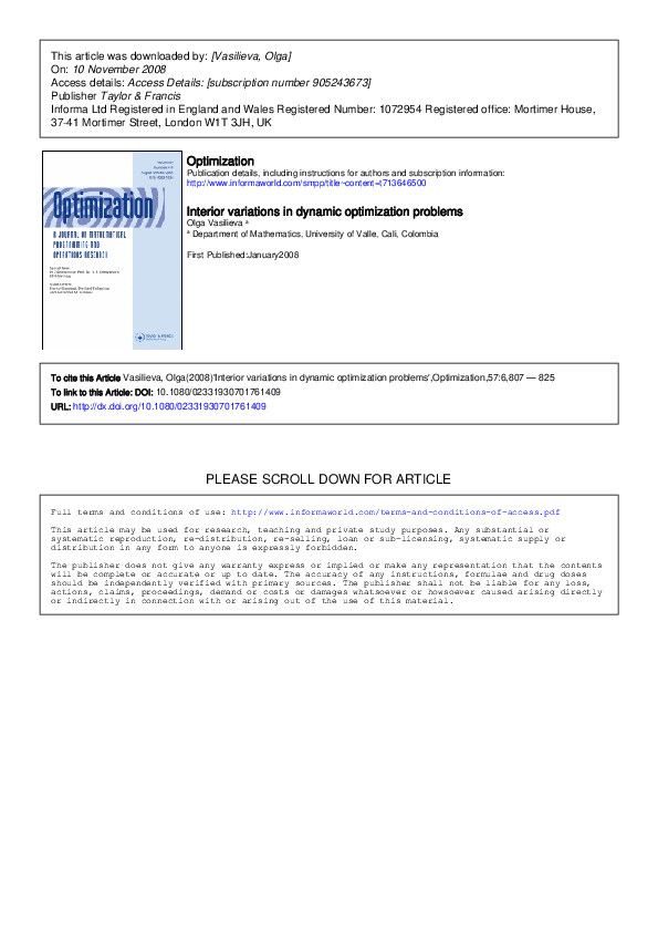 (PDF) Interior variations in dynamic optimization problems