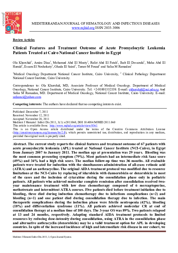 (PDF) Clinical features and treatment outcome of acute promyelocytic ...