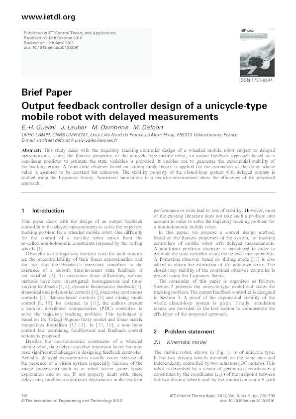 (PDF) Output feedback controller design of a unicycle-type mobile robot ...