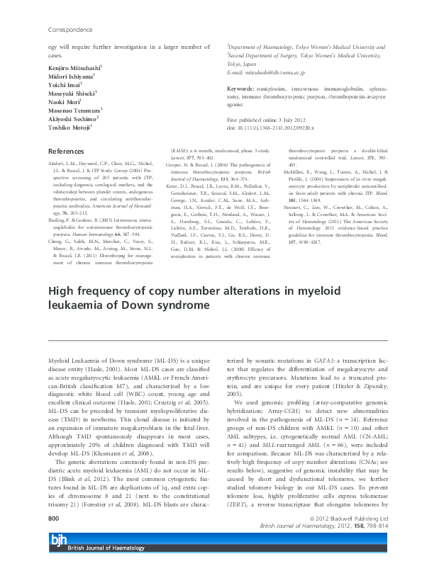 (PDF) High frequency of copy number alterations in myeloid leukaemia of ...