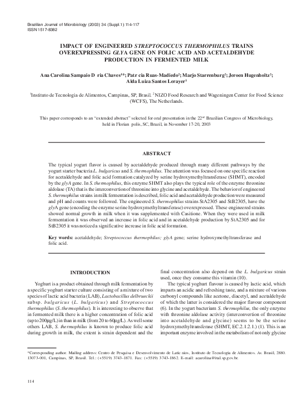 (PDF) Impact of engineered Streptococcus thermophilus trains ...