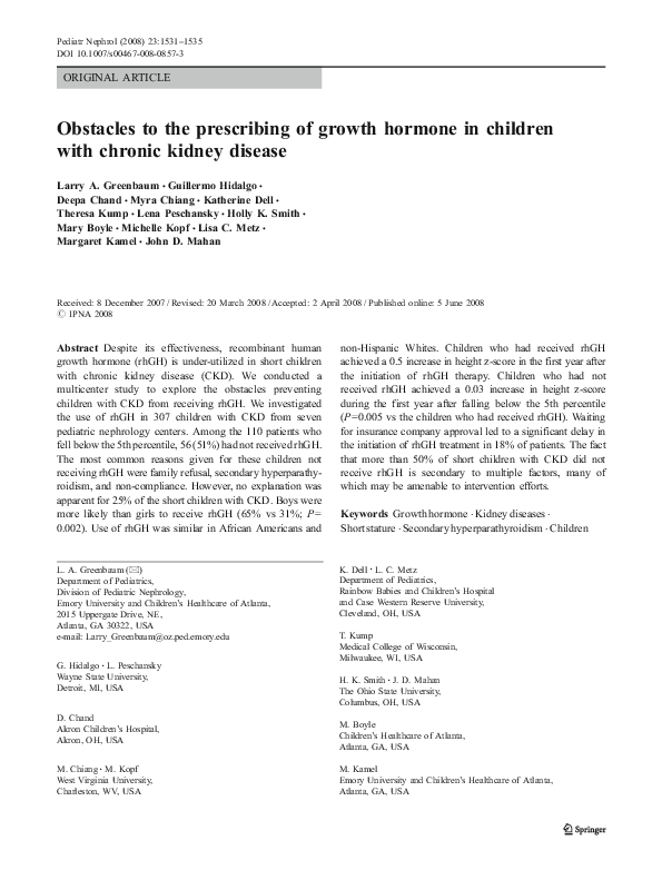 (PDF) Obstacles to the prescribing of growth hormone in children with ...
