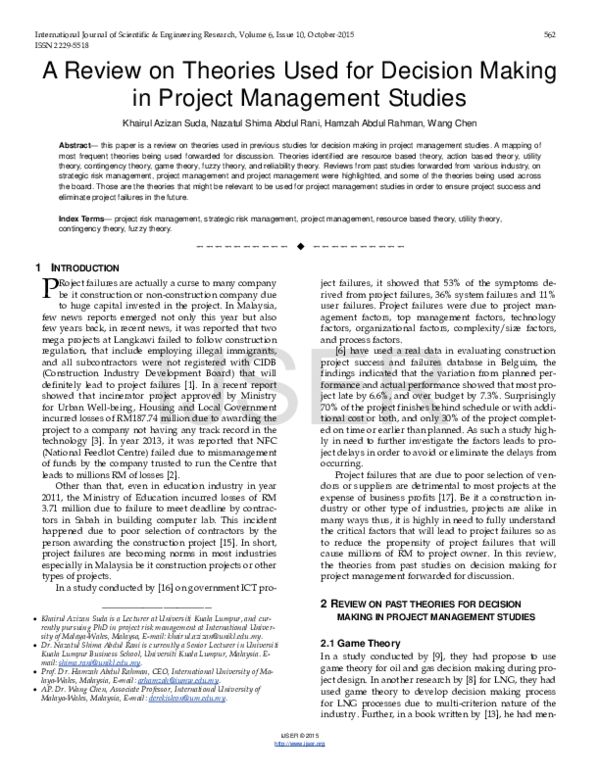 (PDF) A Review on Theories Used for Decision Making in Project ...