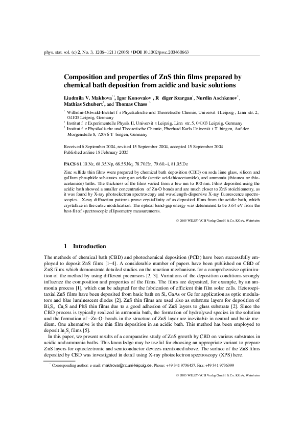 (PDF) Effect of complexing agent on the chemically deposited ZnS thin ...