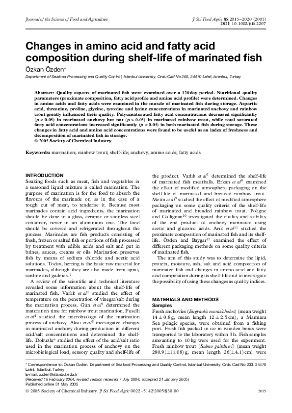 (PDF) Changes in amino acid and fatty acid composition during shelf