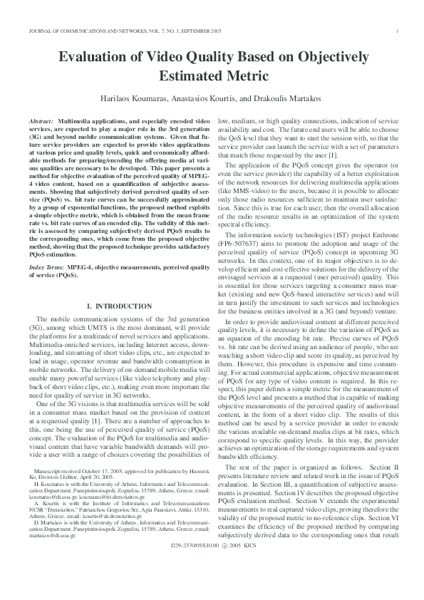 (PDF) Evaluation of video quality based on objectively estimated metric