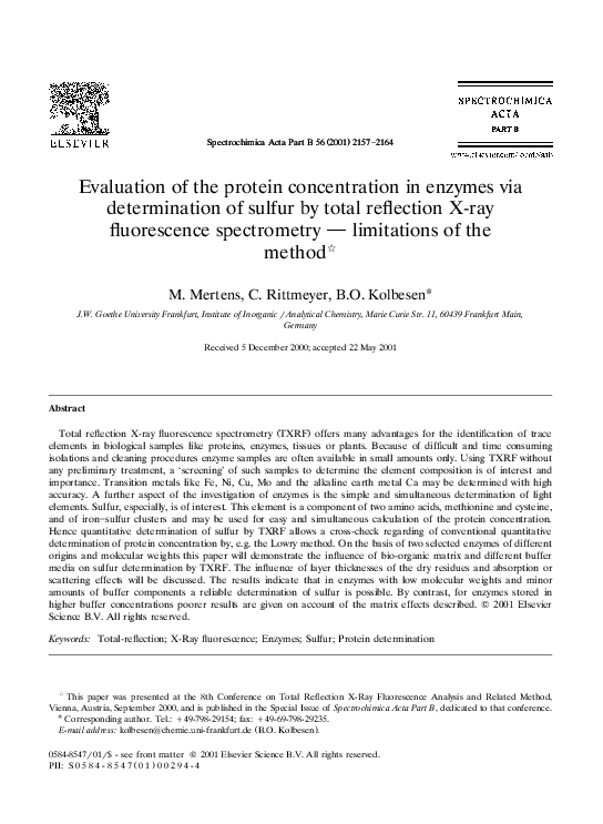 (PDF) Evaluation of the protein concentration in enzymes via