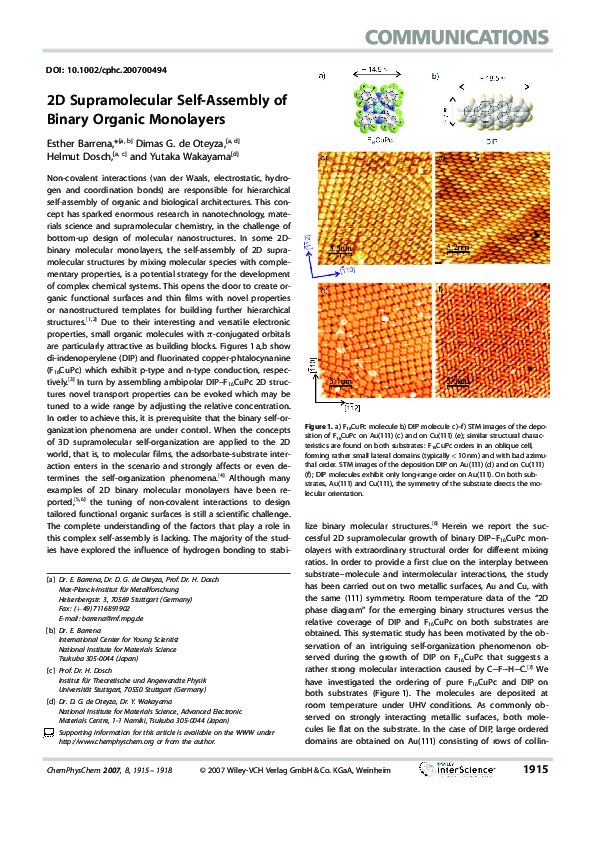(PDF) 2D Supramolecular Self-Assembly of Binary Organic Monolayers