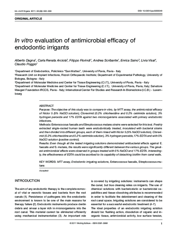 (PDF) In vitro evaluation of antimicrobial efficacy of endodontic irrigants
