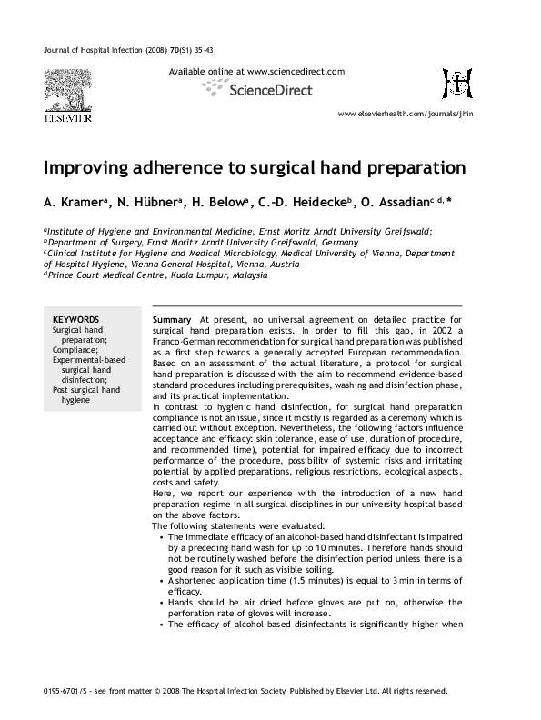 (PDF) Improving adherence to surgical hand preparation