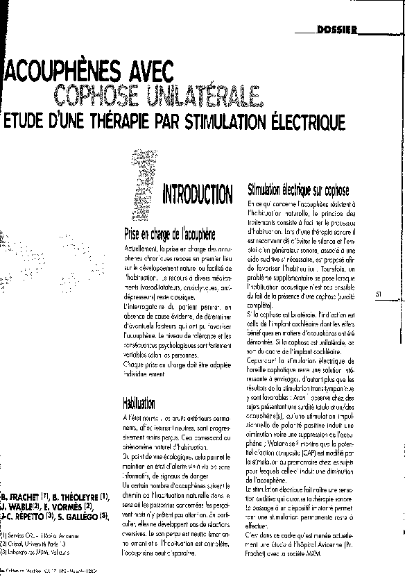 (PDF) Acouphènes avec cophose unilatérale. Etude d'une thérapie par ...
