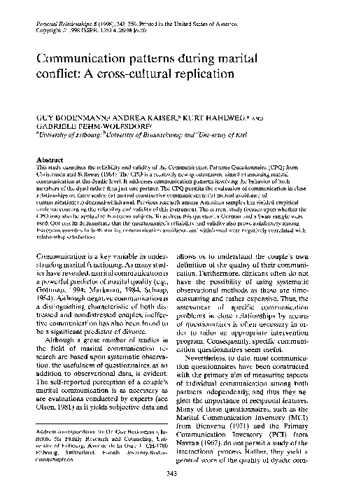 Communication patterns during marital conflict: A cross-cultural ...