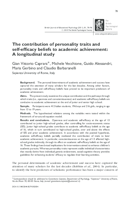 (PDF) The contribution of personality traits and self-efficacy beliefs ...