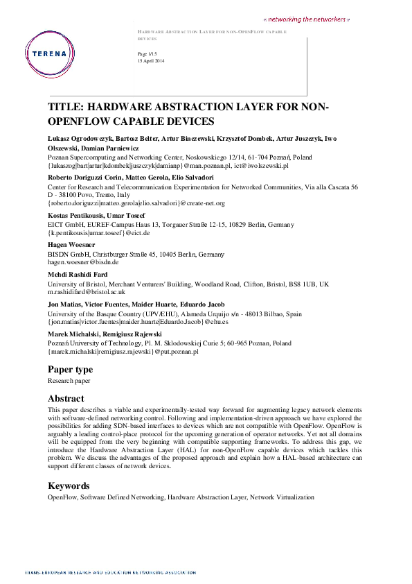 (PDF) Hardware Abstraction Layer for non-OpenFlow capable devices
