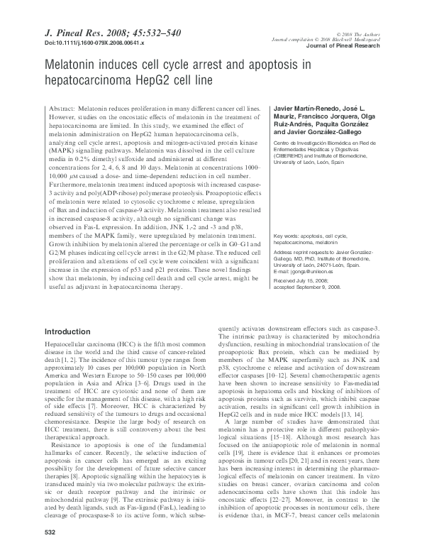 (PDF) Melatonin induces cell cycle arrest and apoptosis in ...