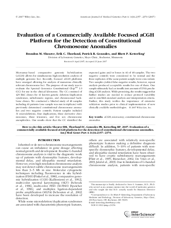 (PDF) Evaluation of a commercially available focused aCGH platform for ...