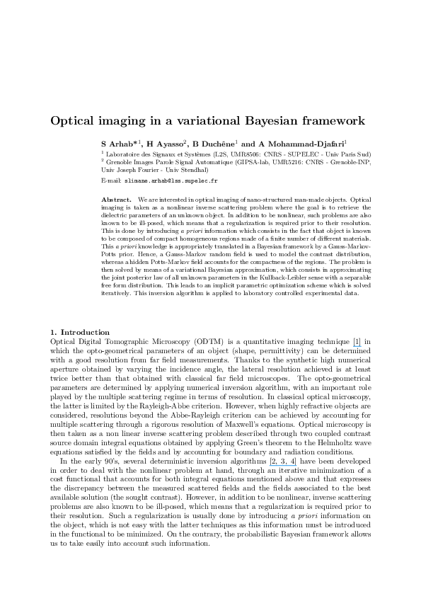 (PDF) Optical imaging in a variational Bayesian framework