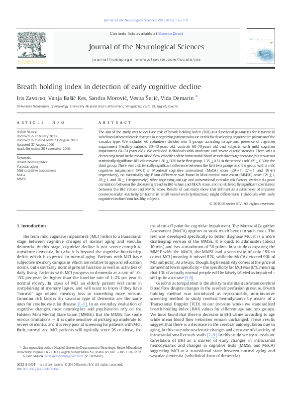 (PDF) Breath holding index in detection of early cognitive decline