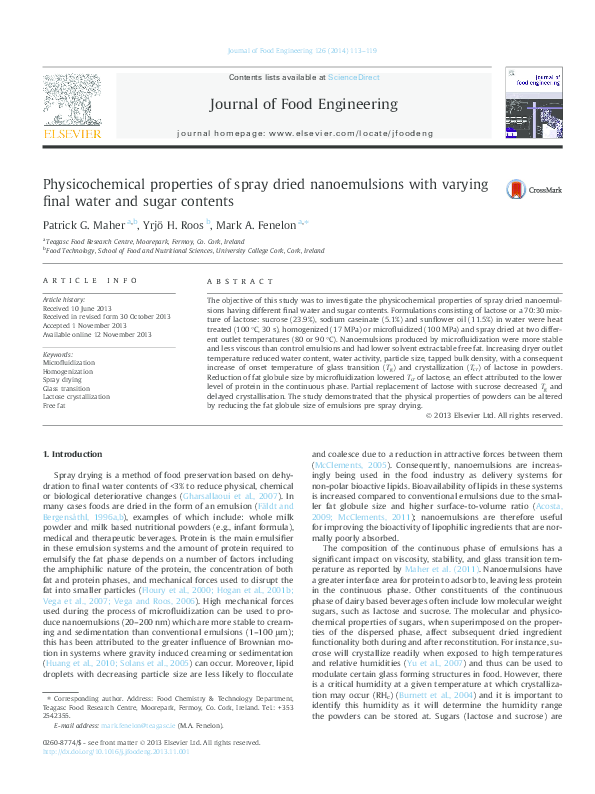 (PDF) Physicochemical properties of spray dried nanoemulsions with ...