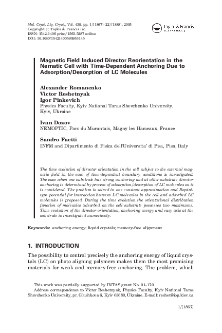 (PDF) Magnetic Field Induced Director Reorientation in the Nematic Cell ...