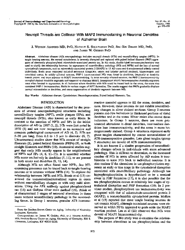 (PDF) Neuropil Threads are Collinear With MAP2 Immunostaining in ...