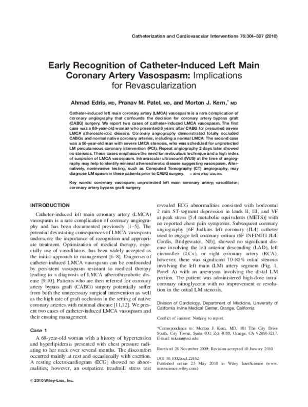 (PDF) Early recognition of catheterinduced left main coronary artery