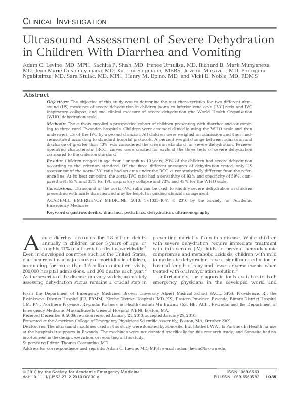 (PDF) Ultrasound Assessment of Severe Dehydration in Children With