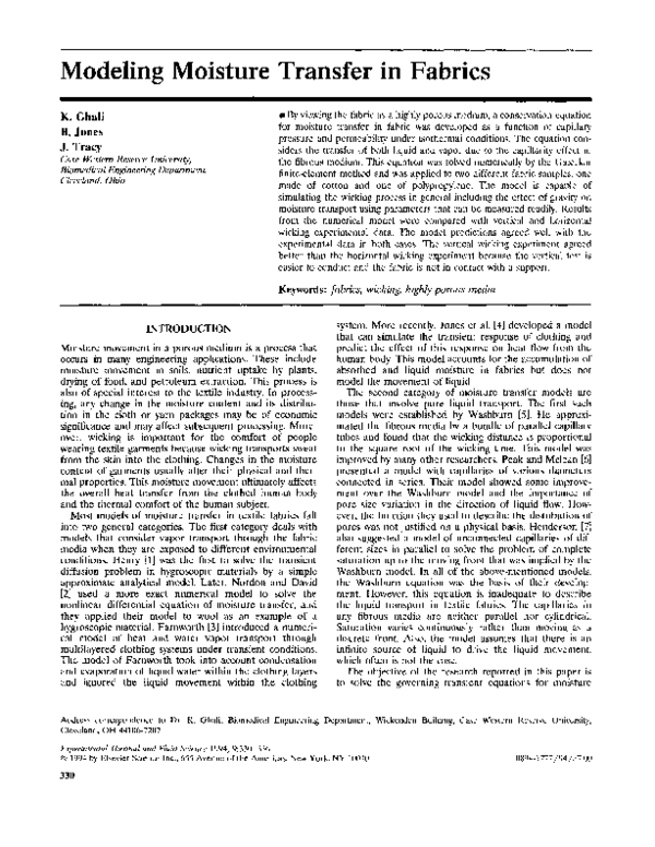 (PDF) Modeling moisture transfer in fabrics