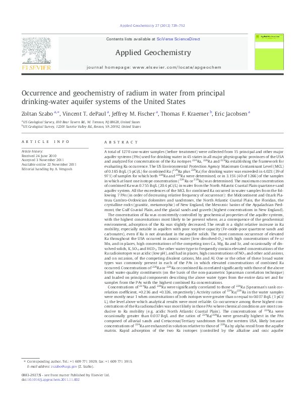 (PDF) Occurrence and geochemistry of radium in water from principal ...