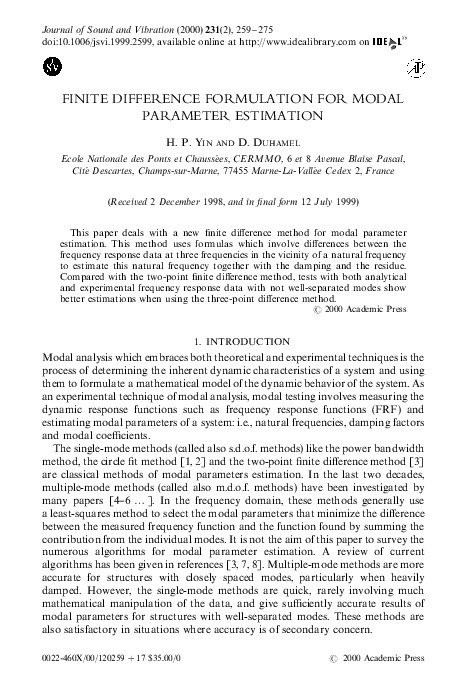 (PDF) FINITE DIFFERENCE FORMULATION FOR MODAL PARAMETER ESTIMATION