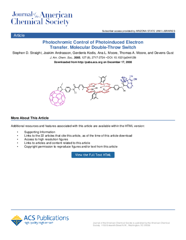 (PDF) Photochromic Control of Photoinduced Electron Transfer. Molecular ...