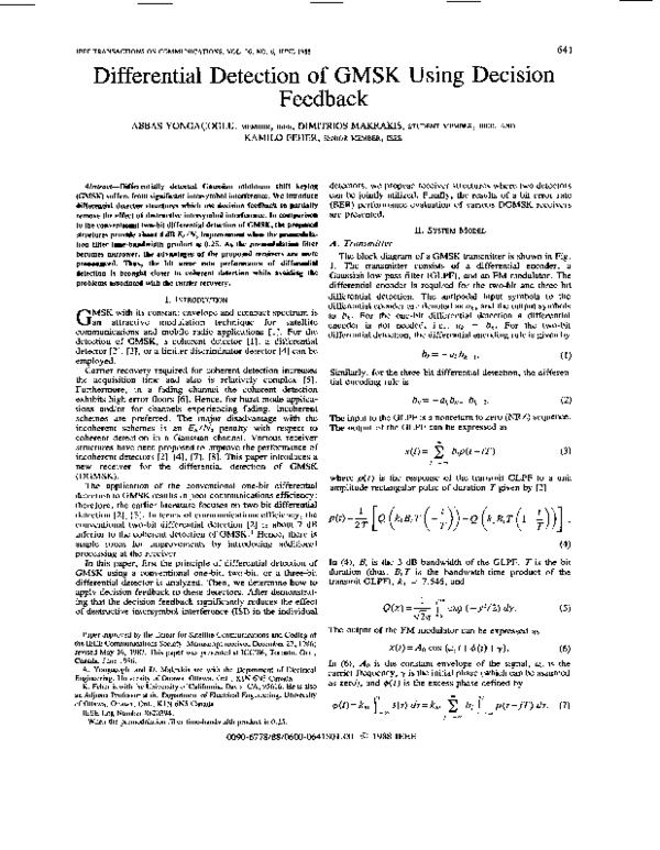 (PDF) Differential detection of GMSK using decision feedback