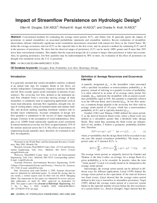 (PDF) Impact of Streamflow Persistence on Hydrologic Design