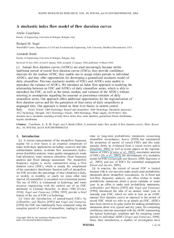 (PDF) A stochastic index flow model of flow duration curves