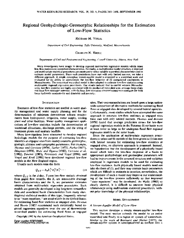 (PDF) Regional geohydrologic-geomorphic relationships for the ...