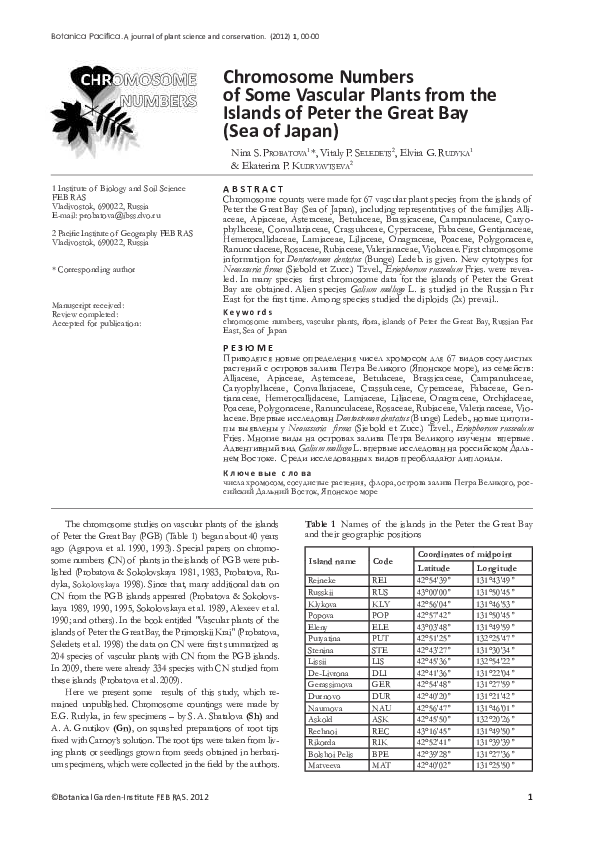 (PDF) Chromosome Numbers of Some Vascular Plant Species from the ...