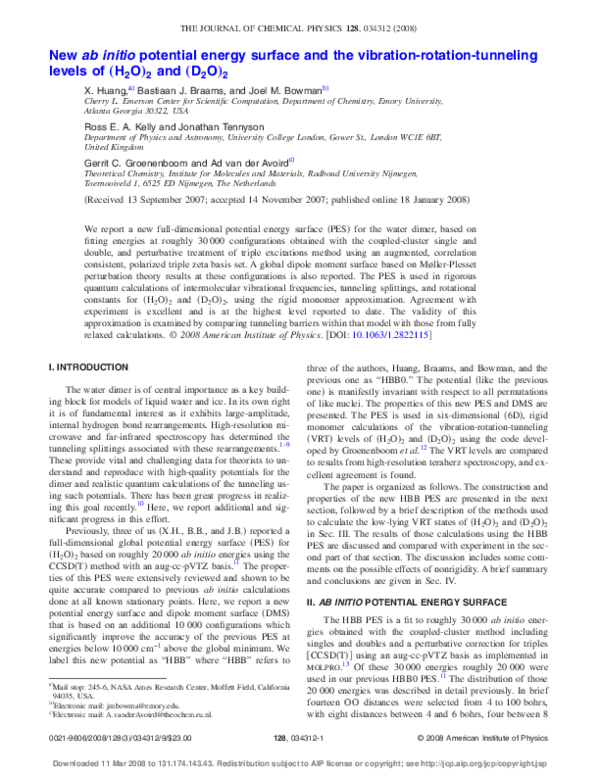 (PDF) New ab initio potential energy surface and the vibration-rotation ...