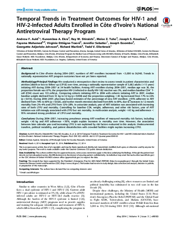 (PDF) Temporal Trends in Treatment Outcomes for HIV-1 and HIV-2 ...
