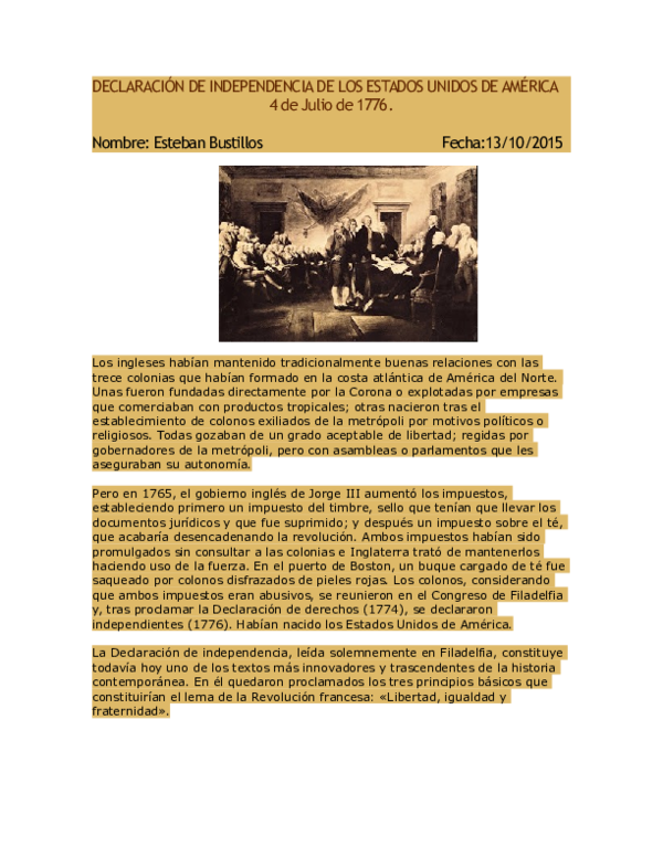 (DOC) DECLARACIÓN DE INDEPENDENCIA DE LOS ESTADOS UNIDOS DE AMÉRICA