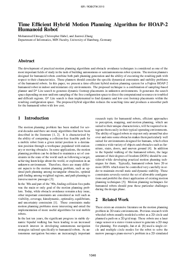 (PDF) Time Efficient Hybrid Motion Planning Algorithm for HOAP2