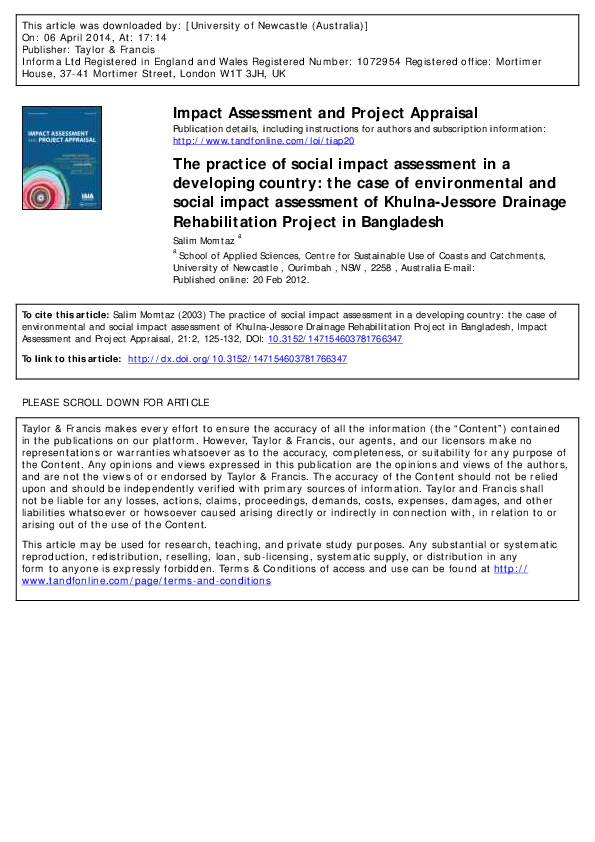 (PDF) The practice of social impact assessment in a developing country ...