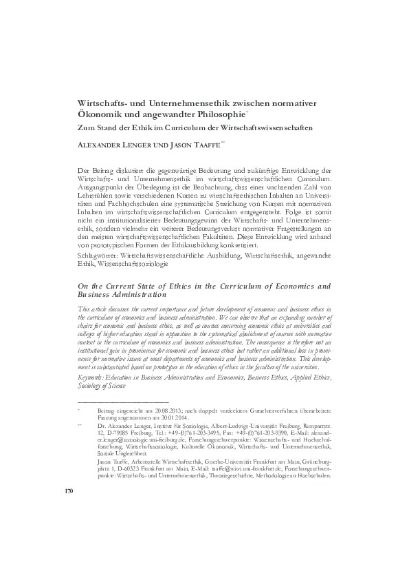 (PDF) Wirtschafts- und Unternehmensethik zwischen normativer Ökonomik ...