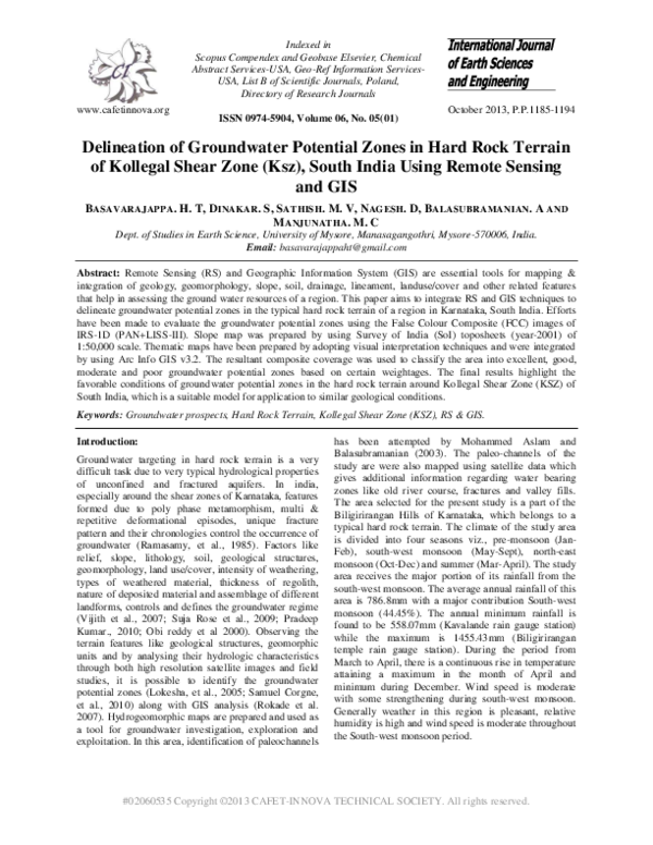 (PDF) Delineation of Groundwater Potential Zones in Hard Rock Terrain ...