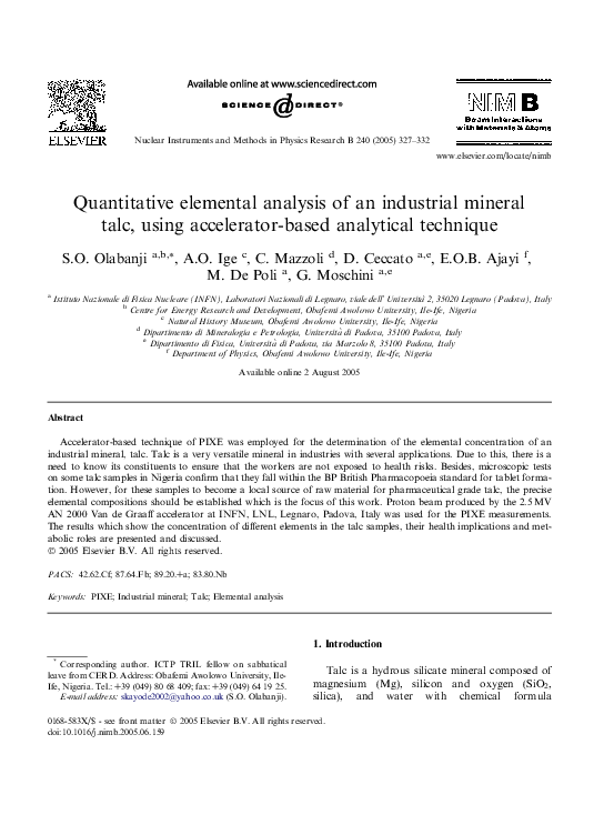 (PDF) Quantitative elemental analysis of an industrial mineral talc ...